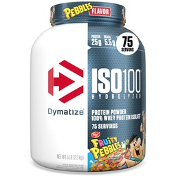 Dymatize x Fruity Pebbles ISO100 Whey Protein Powder Isolate, 25g Protein, 5.5g BCAAs, 120 Cal., Glutenfrei, 1g Fett, 1g Zucker, 2g Carb (75 Servierungen)