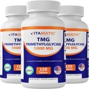 Vitamatic TMG Ergänzungen 1000mg - Trimethylglycin - Betaine Anhydrous - 120 Tabletten - 120 Servierungen - Non-GMO & Glutenfrei (3 Flaschen)