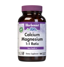 BlueBonnet Calcium Magnesium 1:1 Ratio Vegetarische Kapseln, 180 Count, Weiß
