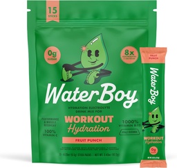 Waterboy Workout Hydratation $ 2,960mg Sucre sans électrolyte en poudre Packets $ L-Glutamine + Vitamines $ Aucun sucre, tout naturel, sans gluten $ 15 Buvez des mélanges de bâtons (Fruit Punch)