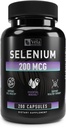 Selen Kapsel-Ergänzung | 200mcg | Unterstützt gesundes Antioxidans, Immune, reproduktive und Schilddrüsengesundheit* | Non-GMO, 3. Partei getestet | 200 Kapseln