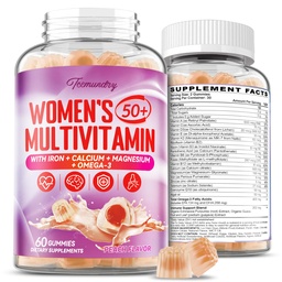 Multivitamin-Gummien für Frauen 50 Plus - mit Omega 3, Coenzym Q10, Eisen, Calcium, Zink, Vitamin A, C, D3, E, K2, B Complex, Folate - Multi Vitamine & Minerale für Energie, Schönheit, Immune, Zuckerfrei