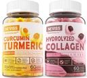 Zuckerfreie Kollagen gefüllte Gummis + Zucker freie Kurkuma Curcumin gefüllte Gummis, für gesunde Haut Haarnägel, Knochen & Gelenkunterstützung, Immun- & Verdauungs-Gesundheit
