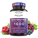 Thomas' all-natürliche Heilmittel Resveratrol 1600mg Organische Trans-Resveratrol Antioxidante Ergänzung mit Bio-Größe Seed Extrakt und Quercetin- Anti-Aging und Herz-Kreislauf-Unterstützung- 120 Kapseln
