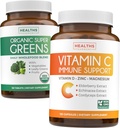 Super Greens & Vitamin C (2-Monats-Versorgung) Super C Greens Bundle Bio Super Greens Powder - Komplette Superfood (120 Kapseln) & &amp; Vitamin C Immununterstützung (120 vegetarische Kapseln)