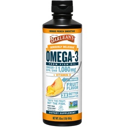 Integratore liquido dell'olio di pesce Omega 3 di Barlean con vitamina D per gli uomini e le donne, 1080 mg di acido grasso EPA e DHA, promuove la salute del cervello e del cuore - non OGM, pesca di mango, 16 oz
