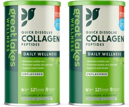 Große Seen Wellness Collagen Peptide Pulver für Haut, Haar, Nägel, Gelenke & Verdauung - Unflavored - Quick Dissolve Hydrolyzed, Non-GMO, Keto, Kosher - 16 oz - 2 Pack - Verpackung Mai Vary