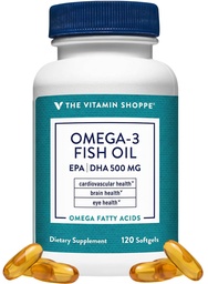 Der Vitamin Shoppe Omega 3 Fischöl 1000mg, EPA 300mg & DHA 200mg, Reinheit versichert, Molecularly Distilled to Support Cardiovascular, Joint and Brain Health (120 Softgels)