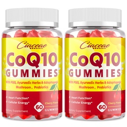 CoQ10 Gummies con PQQ - 400 MG Coenzyme Q10 alta potenza, potenziato con erbe ayurvediche, adaptogenic Mushroom Blend & Probiotics per cuore, cervello, energia, immunità, Cherry Flavor, 120 Vegan Gummies
