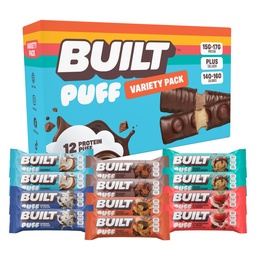 Erbaute Bar, Puff Protein Bars, Variety Pack, Collagen, On-the-go Snacks, Frühstücksbar, Mixed Sampler, 12 Pack