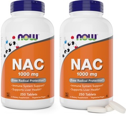 NOW Foods NAC 1000 mg, 250 Tabletten (Pack von 2), N-Acetyl-Cystein-Ergänzung, 1000mg (1 Gramm) pro Tablet - Vegetarisch, Non-GMO