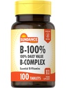 Sundance Vitamin B-Komplex 100% Tageswert | 100 Tabletten | Vegetarisch, Non-GMO, und glutenfreie Ergänzung