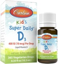 Carlson - Kid's Super Daily D3, Vitamin D Tropfen für Kinder, 400 IU pro Tropfen, 1-Jahres-Versorgung, Herz-und Immun-Gesundheit, Vegetarisch, flüssige Vitamin D Tropfen, entflammt, 365 Tropfen