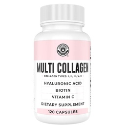 Kollagenkapseln mit Biotin, Hyaluronsäure, Vitamin C, hydrolysierte Multi-Kollagen-Peptidkapseln Typ I, II, III, V, X für Haut, Haar, Nägel und Joint Health Supplement* 120 Zähler