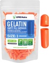 XPRS Nutra Size 1 Capsule Vuoti - 100 Conta Capsule Gelatini Vuoti - Riempimento Pillola Capsule fai da te - Pure Bovine Pill Gel Caps per Do-It-Yourself Supplements (Orange)