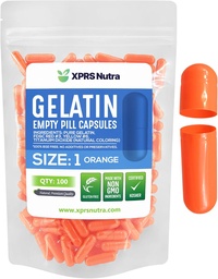 XPRS Nutra Taille 1 Capsules vides - 100 Compte Capsules de gélatine vides - Remplissage de la capsule de bricolage - Gel de pilules pures pour les suppléments de Do-It-Youlf (Orange)