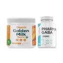 Teaveli Bio Golden Milk Powder mit Vitamin D3 & K2 und Pharma GABA Supplement Bundle
