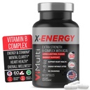 X-Energy Extra Strength B Complex mit Koffein & Vitamin B12 – Energieunterstützung mit B1, B2, B3 Niacin, B6, Folsäure, Biotin, B5, Taurine, Ginseng, Rhodiola, Maca, Acai & Spirulina – 60 Kapseln