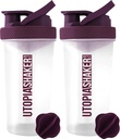 Utopia Home Protein Shaker Bottle - (Pack von 2) 28-Ounce Shaker Flaschen Für Protein Mixes - Fitness Sports Classic Protein Mixer Shaker Bottle (Clear/Plum)