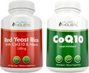 Riz de levure rouge purement holistique 1200mg & Niacine + CoQ10 100mg - 120 Capsules & 240 Softgels Bundle - Fabriqué aux États-Unis