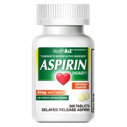 HealthA2Z® Aspirin 81 mg | Low Strength | Enteric Coated | Pain Relief | Reduces Minor Aches Muscle Pain & Cramps | Fever Reducer | Reduces Headache (300 Zähler)