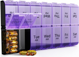 Wöchentlich AM Extra Large Pill Organizer, 7 Tage Pille Case 2 Mal pro Tag, XL Tag Nacht Pille Case zweimal pro Tag, überdimensionale tägliche Medizin Organizer für Vitamin, Pille Container (Purple)