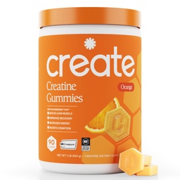 Kreatin Monohydratgummis für Männer & Frauen, Boost Focus, Stärke und Ausdauer, Anti-Melting-Formel, Vegan, Glutenfrei, Non-GMO, 1,5g Kreatin pro Gummy (Orange, 90 ct)