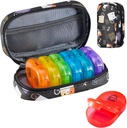 Serfeymi Weekly Travel Pill Organizer 2 Mal A Day AM Upgraded Regenbogen Pille Box 7 Tage mit tragbaren Reißverschluss PU Leder Pille Fall, Medizin Organizer für Pillen, Vitamine, Fischöle - Schwarz 02