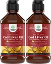 Icelandic Wild Caught Cod Liver Oil Liquid - Fish Oil Drops mit Omega 3, EPA, DHA, Vitamin D & A - Liquid Cod Liver Supplement für Herz, Gelenk, Gehirn & Immununterstützung - 240 ml (8 Unze) 2 Pack