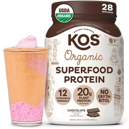 KOS Vegan Protein Pulver Erythritol Free, Schokolade - Organic Pea Protein Blend, Pflanzenbasierte Superfood reich an Vitaminen & Minerals - Keto, Dairy Free - Meal Ersatz für Frauen & Männer, 28 Servierungen