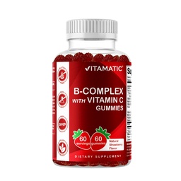 Vitamatic Vitamin B Complex Gummis mit Vitamin C & Inositol - Natural Strawberry Flavor - 60 Gummis (1 Flasche)