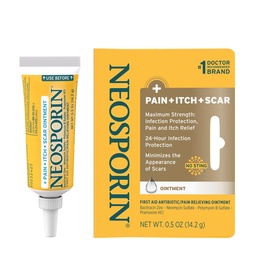 Neosporin Antibiotic Pain-Relieving, Anti-Itch, & Scar Appearance Minimizer Salbe mit Neomycin & Bacitracin Zink, 24-Stunden-Infektionsschutz für Minor Cuts, Scrapes & Burns,.5 Unze