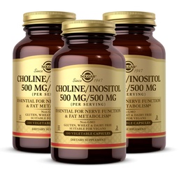 Solgar Choline/Inositol 500 mg/500 mg, 100 pflanzliche Kapseln - Energiemetabolismus, Lebergesundheit, essentiell für Gehirn- und Nervenfunktion - Non-GMO, Vegan, Glutenfrei, Dairy Free, Kosher - 50 Servierungen