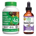 Botanische Wahl Mega Fruits and Veggies Blend (60 Kapseln) + Passion Flower Extract (1 fl oz) Bundle - Energy Balance & Superfood Supplement + Relaxation Support