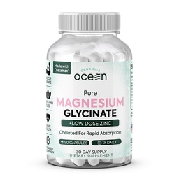 Bios Ocean Pure Magnesium Glycinate mit Zink - maximale Stärke Chelat Magnesium Supplement für Frauen und Männer für Muskelkrämpfe und Schlafunterstützung - 90 Kapseln
