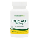Natures Plus Folsäure (Methylfolat) - 800 mcg, 90 Vegan Tabletten - Unterstützt gesundes Gewebewachstum - Vegetarisch, Glutenfrei - 90 Servierungen