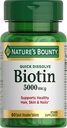 Nature's Bounty Biotin, unterstützt Metabolismus für zelluläre Energie und gesundes Haar, Haut und Nägel, 5000 mcg, 60 Schnellauflösen Tablets