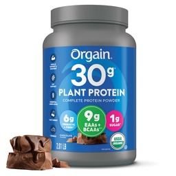 Orgain Organic 30g Vegan Protein Pulver, Schokolade 9g EAAs + BCAAs, Pflanzenprotein, 6g Prebiotic + Fiber, 1g Zucker, Pre-Workout, Muskelunterstützung + Erholung - 2.01lb (Packaging May Vary)