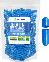 XPRS Nutra Size 0 Empty Capsules - 500 Count Empty Gelatin Capsules - Pills DIY Capsule Filling - Pure Bovine Pill Gel Caps for Do-It-Yourself Supplements (Blue)