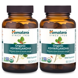 Himalaya Organic Ashwagandha, 120-Tage-Versorgung, Kräuter-Ergänzung für Stress-Relief, Energie-Unterstützung, okziale Schlaflosigkeit, USDA Organic, Non-GMO, Vegan, Gluten Free, 670 mg, 60 Caplets, 2 Pack