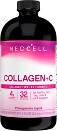 NeoCell Collagen Peptide + Vitamin C Flüssigkeit, 4g Collagen Per Servieren, Glutenfrei, Arten 1 & 3, fördert gesunde Haut, Haar, Nägel & Gelenkunterstützung, Granatapfel, 16 Oz