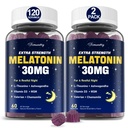 Melatonin-Gummi 30mg für Erwachsene: Maximum Strength Melatonin Supplement mit L-Theanin, Ashwagandha, MSM, Vitamin D3 & Zink - Non-Habit Forming, Natural Mixed Berry Flavor 60 Count (Paket von 2)
