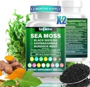 Sea Moss 7000mg - Schwarzes Seed Oil 2000mg - Ashwagandha 1000mg - Bladderwrack 1000mg - Kurkuma 1000mg - Burdock 1000mg - Vitamin C 90mg - Vitamin D3 1000IU - Minerale 350mg - 180 Kapseln