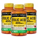 Mason Natural Folic Acid 400 mcg, Tagesergänzung für Gesundheit, Stimmung und pränatale Pflege, für Frauen des Kindesalters, 100 Tabletten (Pack mit 3)