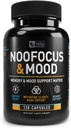 Nootropic - NooFocus & Mood Support Matrix | Memory & Focus Supplement für Gehirn | mit Rhodiola, Vitamin B12, Alpha GPC, Huperzine A, DMAE | Focus, Memory, Energy & Mood Support* | 120 CT