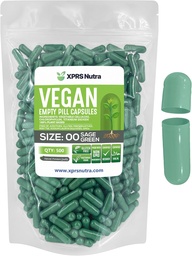 XPRS Nutra Size 00 Empty Capsules - 500 Count Empty Vegan Capsule - Pillole Vuoto Vegetariano - DIY Capsule Verdura Filling- Veggie Pill Caps (Sage Green)