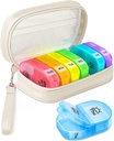 Süße Pille Organizer 2 Mal pro Tag, PU-Leder Pille Fall für Frauen, Tragbare wöchentliche Pille Box für Geldbeutel mit Aufbewahrungstasche Vitamine, Medikamente, Fischöle, Nahrungsergänzungsmittel (Beige)