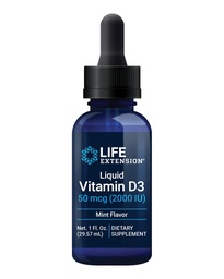 Life Extension Liquid Vitamin D3 (Mint), 50 mcg (2000 IU), Immunsystem-Unterstützung, Knochengesundheit, Ganzkörper-Gesundheit, Tasty Peppermint Flavor, Glutenfrei, Non-GMO, 29.57 ml