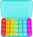 Odaro Weekly Pill Organizer 4 Mal pro Tag, Tägliche Pille Box 7 Tag, große Reise Pille Fall mit 28 Kompartment, Medizin, Vitamin und Nahrungsergänzung - Cyan Fall