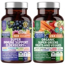 N1N Premium Organic Super Fruits & Veggies + Immununterstützung [38 Leistungsfähige Inhaltsstoffe], Natürliche Super Greens Ergänzung mit Alfalfa, Vitamine & Minerals, Zink, Kurkuma und Probiotic, 120 Caps